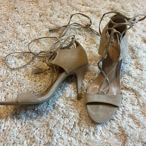 nude tie up heels, size 6